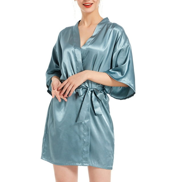 Yanlir Robe Satinée pour Femmes Courte Légère Peignoir Ouvert Sans Manches Chemise de Nuit Tenue d'Intérieur pour Femmes Dames Filles Tenue Décontractée de Fête Robe de Soirée Tenue de Nuit à la Maison (Vert, P)