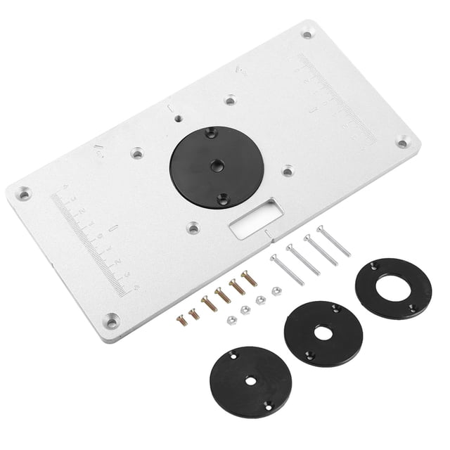 Placa de inserción de mesa de fresadora de aluminio de 235 x 120 x 8 mm con 4 anillos y tornillos para bancos de carpintería