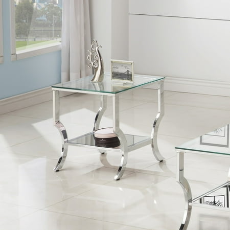 3 Piece Chrome End Table - Coaster 720337-CO 1 Shelf Glass Top End Table, Chrome