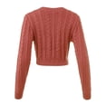 thumbnail image 3 of FashionMille Women Regular Slim Fit V-Neck Crop Top Long Sleeve Pullover Cable Knitted Sweater Top, 3 of 5
