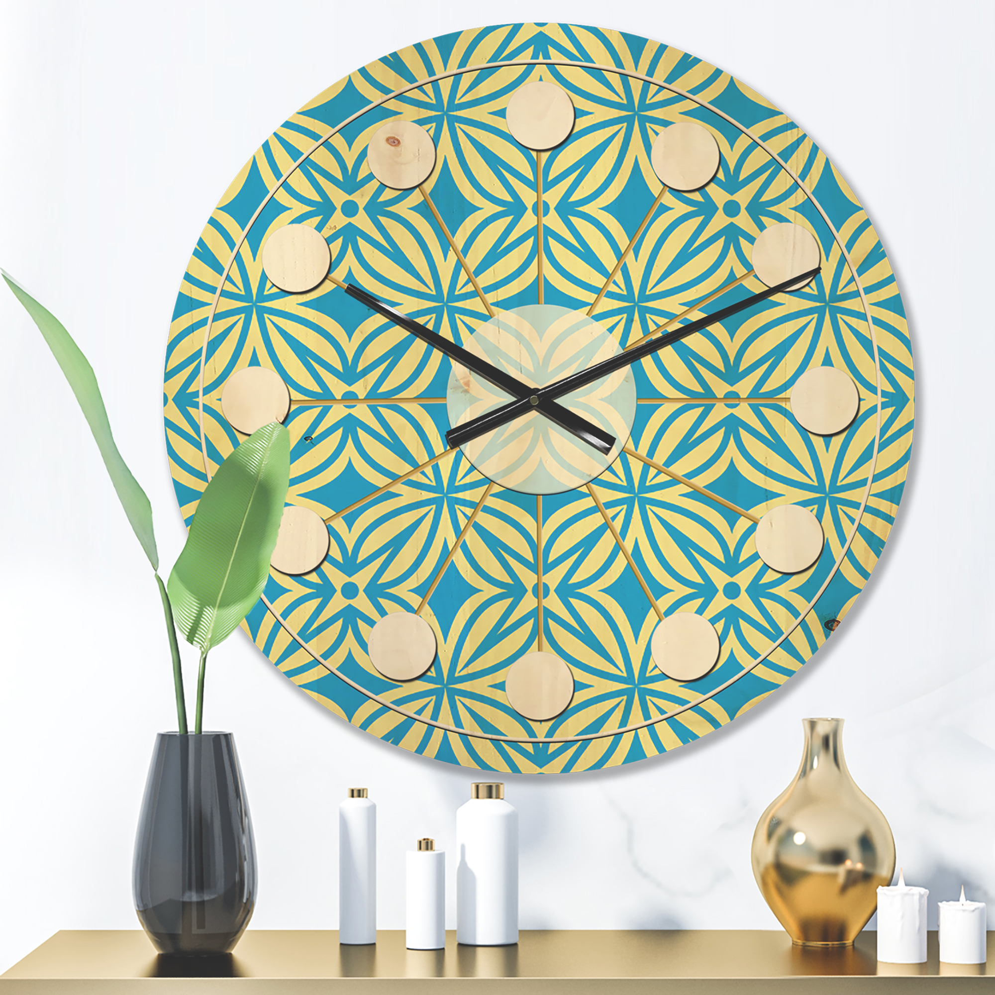 Designart 'Ornamental Retro Design I' Mid-Century Modern Wood Wall Clock