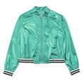 thumbnail image 3 of YONGHS Kids Girls Metallic Flight Jacket Long Sleeve Zippered Coat Outerwear Blue Green 16, 3 of 7