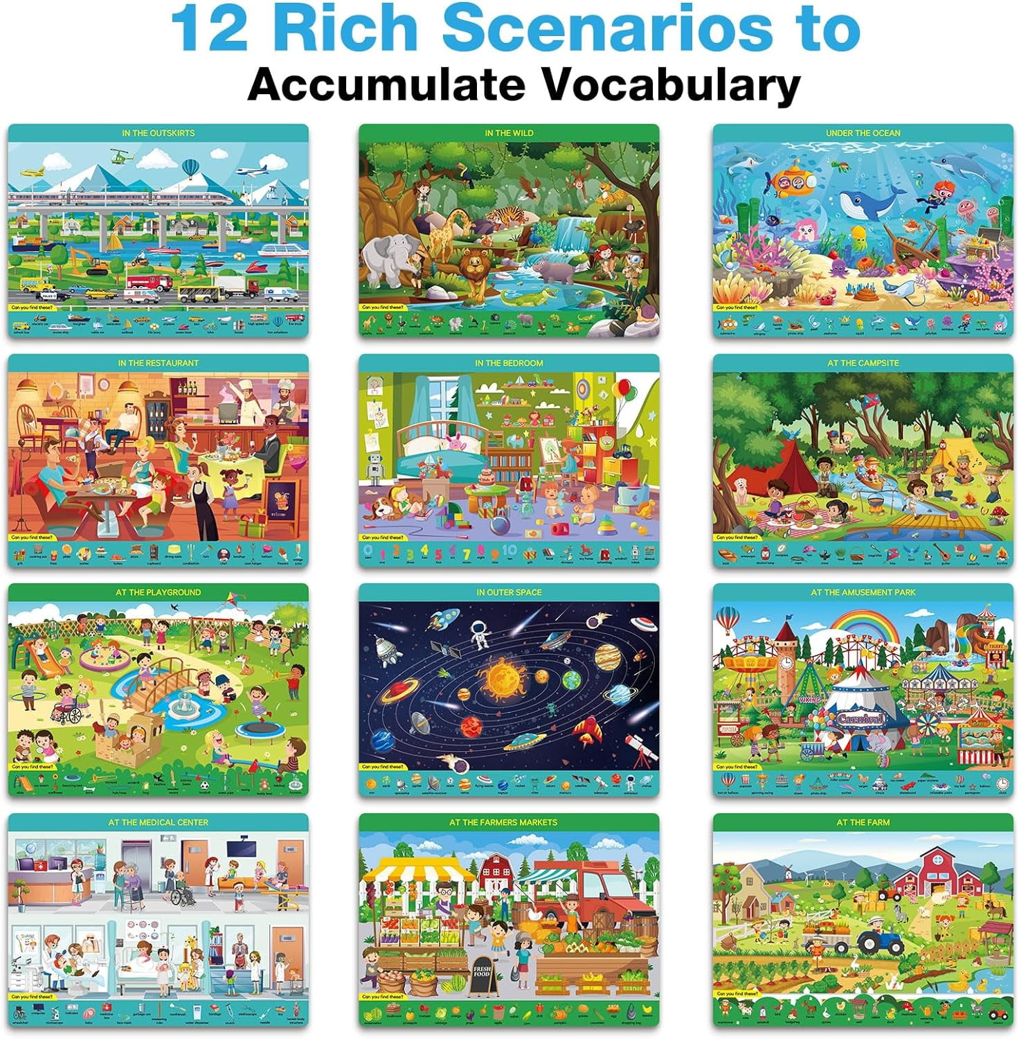 Style-Carry Educational Game for Kids, Search and Find Toy for Toddler 3 4 5 6 7 Years Old Reusable Preschool Learning Activity Mats, Kindergarten Gift for Boy Girl Ages 3-6