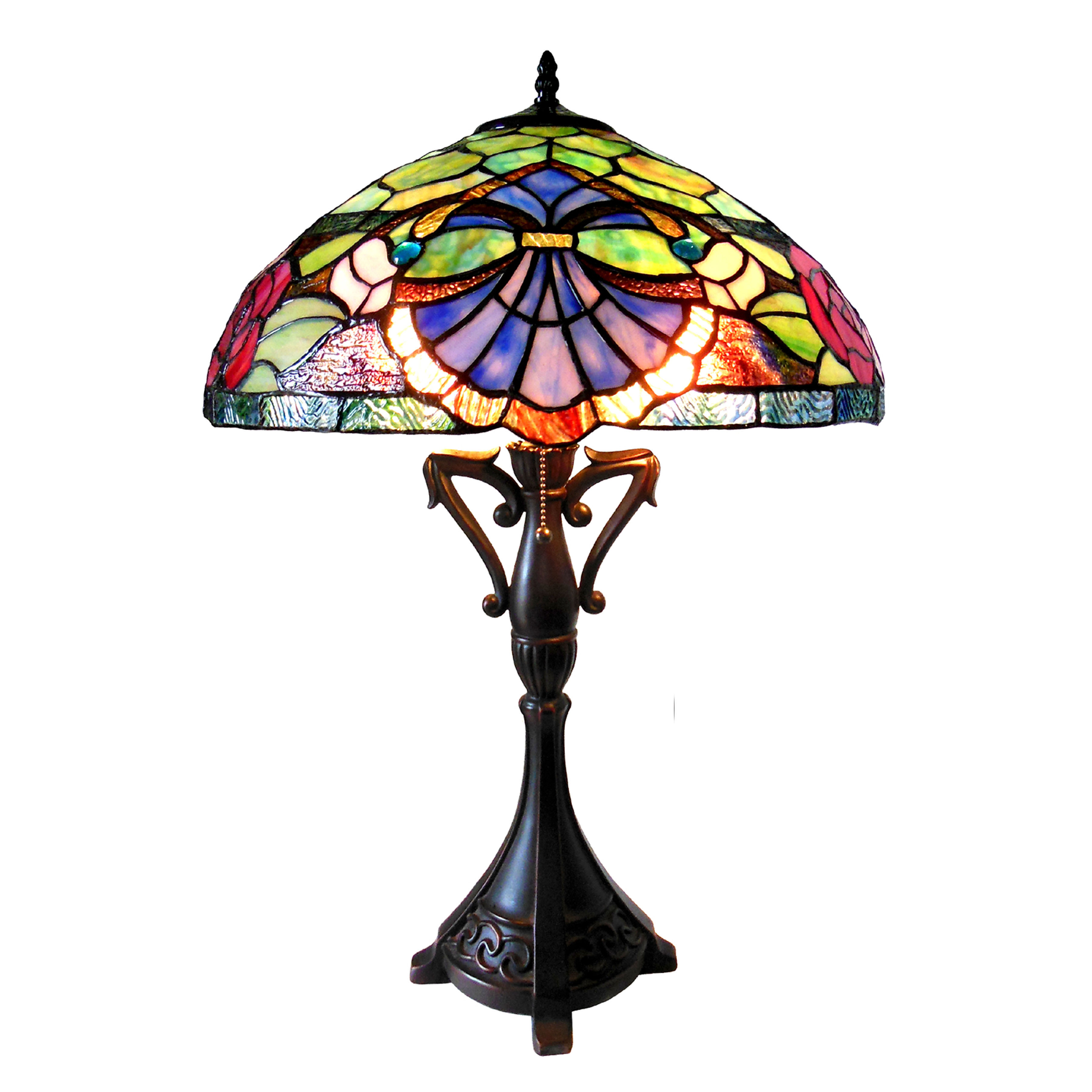 Chloe Lighting Hannah Stained Glass 2 Light Baroque/Roses Table Lamp 18