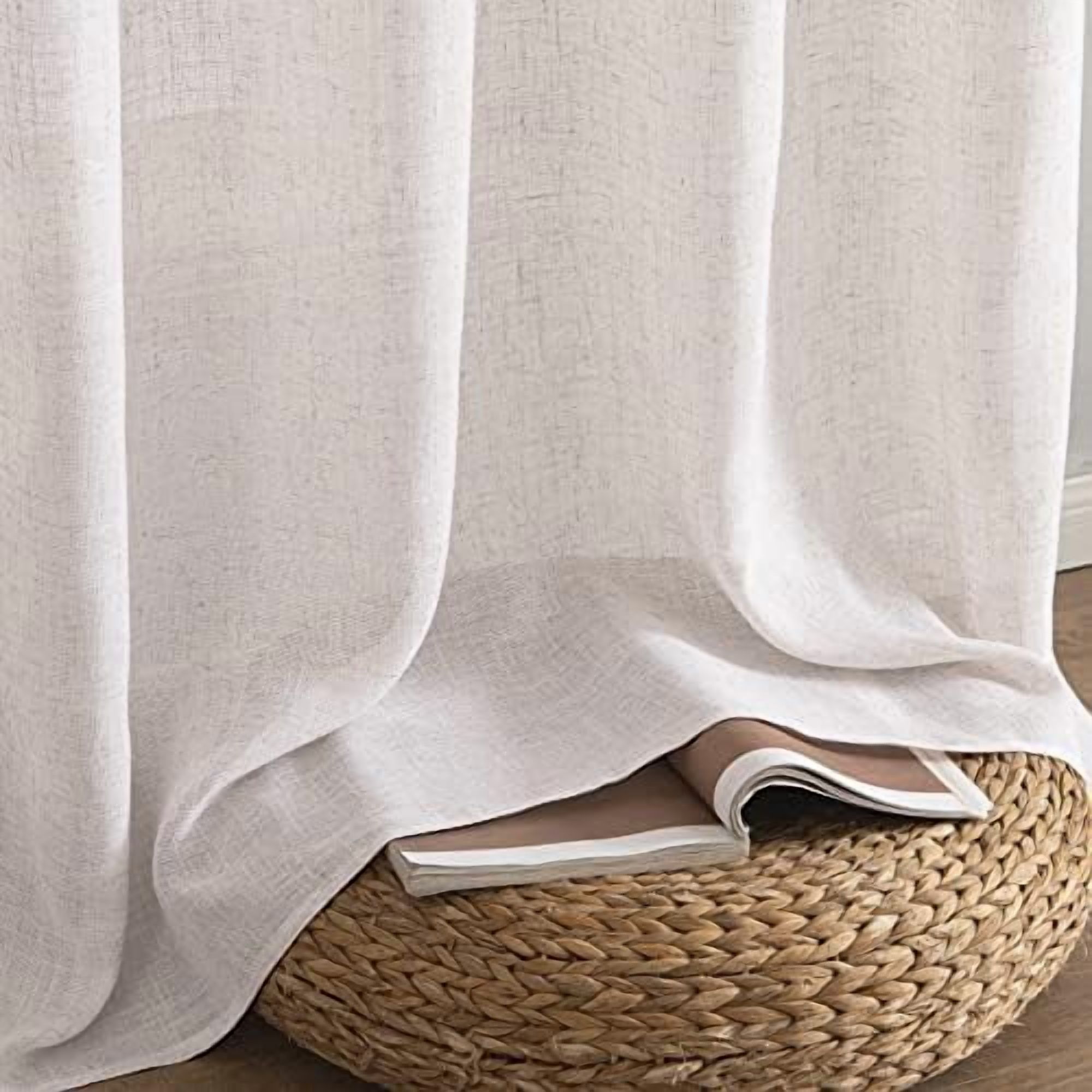 White Linen Curtains 108 Inches Long for Bedroom Living Room, Soft Thick Linen Textured Window Drapes Semi Sheer Light Filtering Rod Pocket Back Tab Burlap Look Farmhouse Decor, 2 Panels