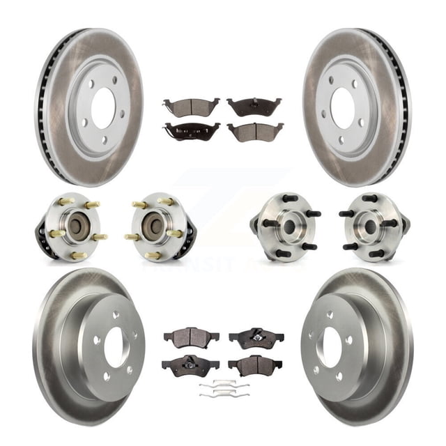 Transit Auto Front Rear Hub Bearing Assembly Coated Disc Brake Rotor and Semi-Metallic Pads Kit (10Pc) for Car Dodge Grand Caravan Chrysler Town & Country Left Right Side (Driver Passenger) KBB-111466