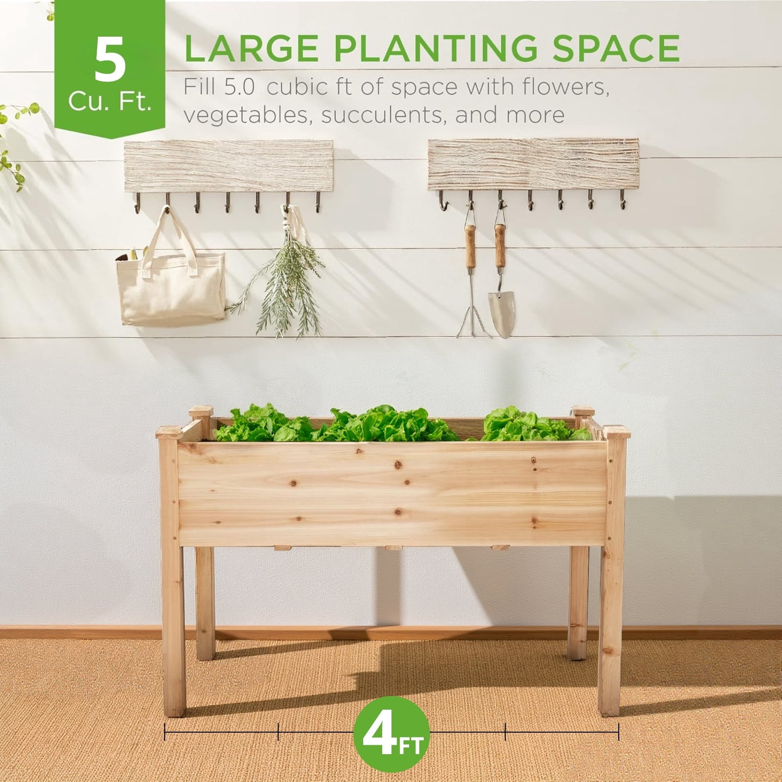 Blorly Wooden Raised Beds for Garden, Elevated Planter Box for Vegetable/Flower/Herb, Raised Growing Bed with Drainage Holes for Patio, Backyard, Garden, Natural Wood, 48"x24"