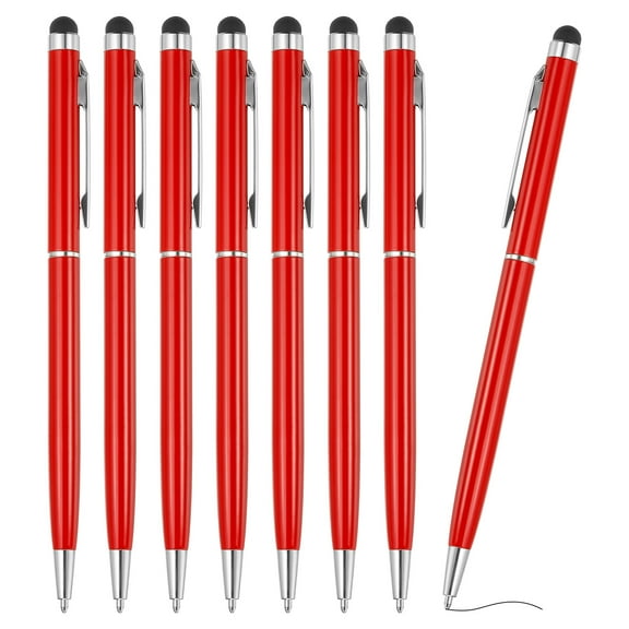 Ballpoint Pen with Stylus Tip, 8Pcs 2 in 1 Metal Pen Black Ink 1.0mm Medium Point Stylus Pen for Touch Screens, Red