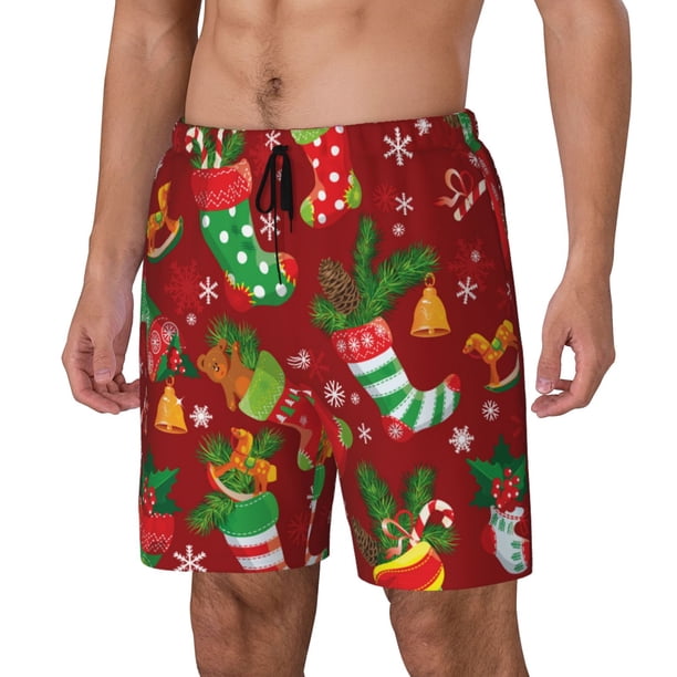 Balery X-mas and New Year Bañador para hombre, shorts de playa de secado rápido con entrepierna y forro de compresión-X-Large