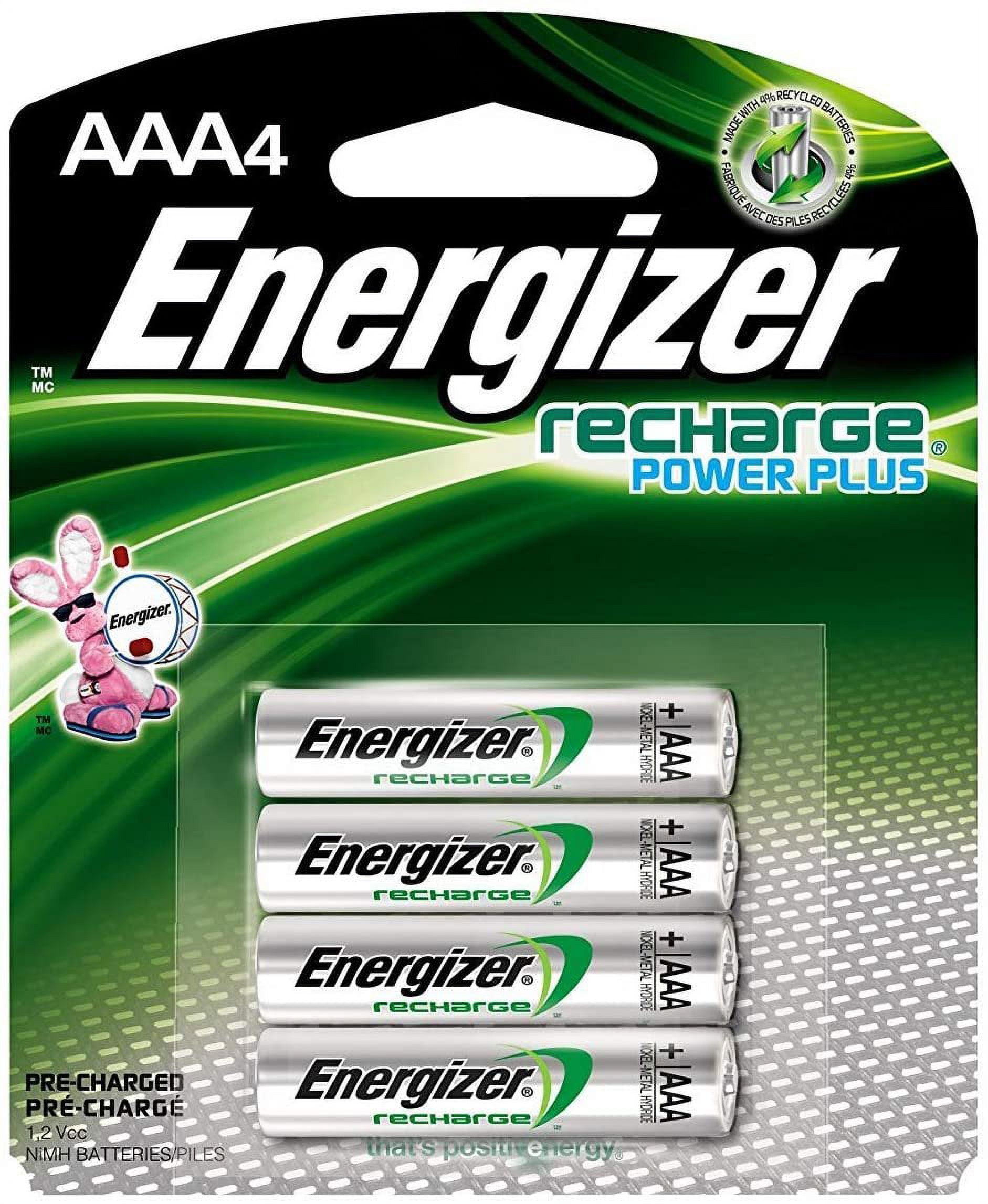 Rechargeable AAA Batteries, NiMH, 800 mAh, Pre-Charged, 4 Count (Recharge Power Plus) - EVENH12BP4, 2 Pack