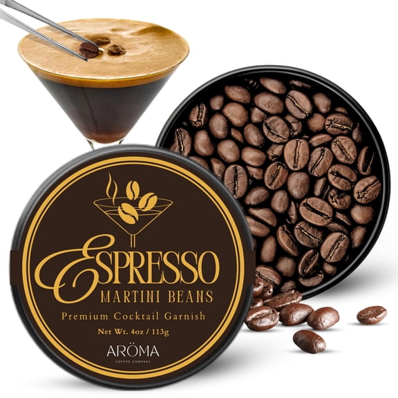 Espresso Martini Garnish | 4oz Tin of Whole Dark Roast Espresso Beans | Edible Cocktail & Dessert Garnish for Mixology, Coffee Drinks & Home Bartenders | Organic, Barista Quality