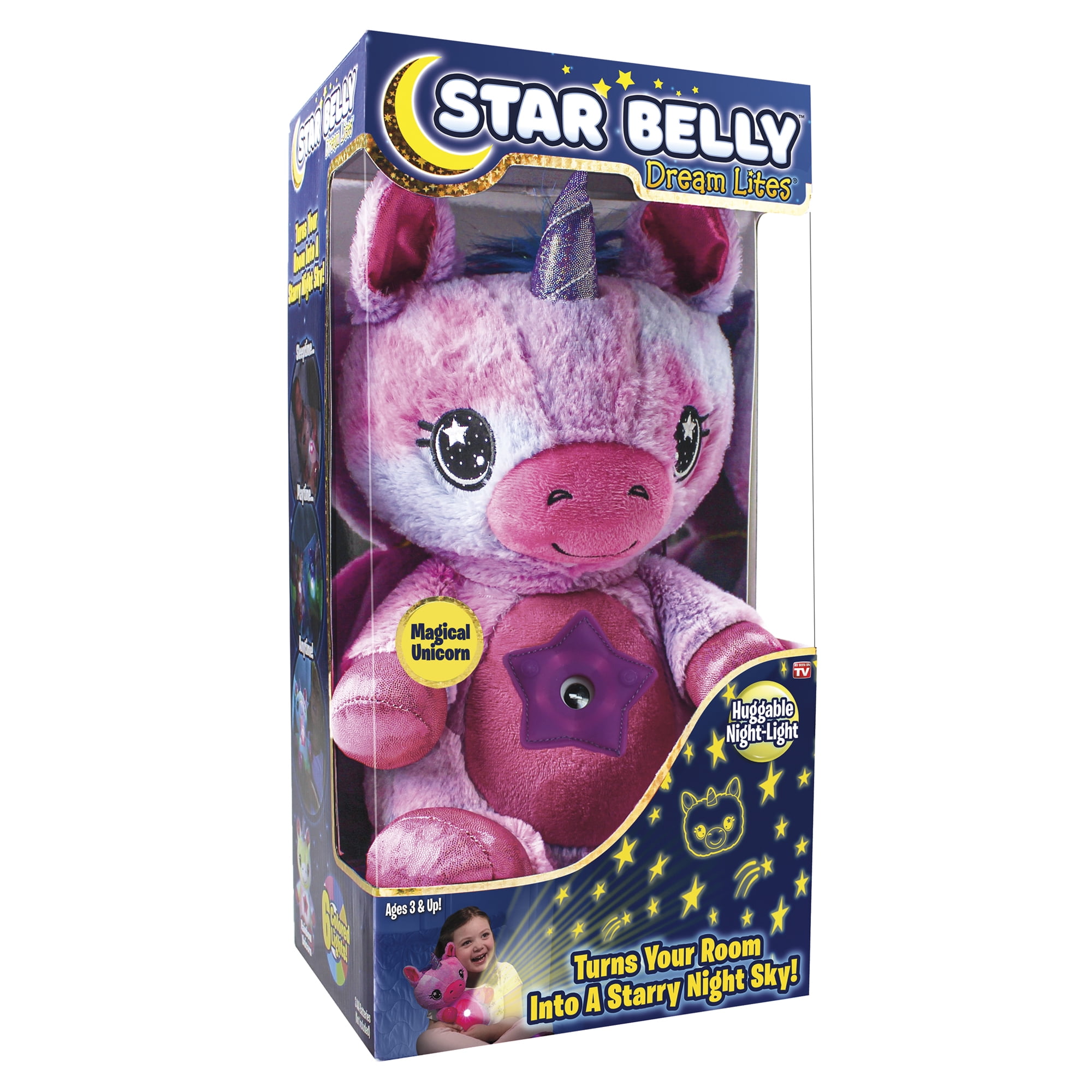 krybdyr Beskatning hval Star Belly Dream Lites Pink & Purple Unicorn, Huggable Kids Night Light, as  Seen on TV - Walmart.com