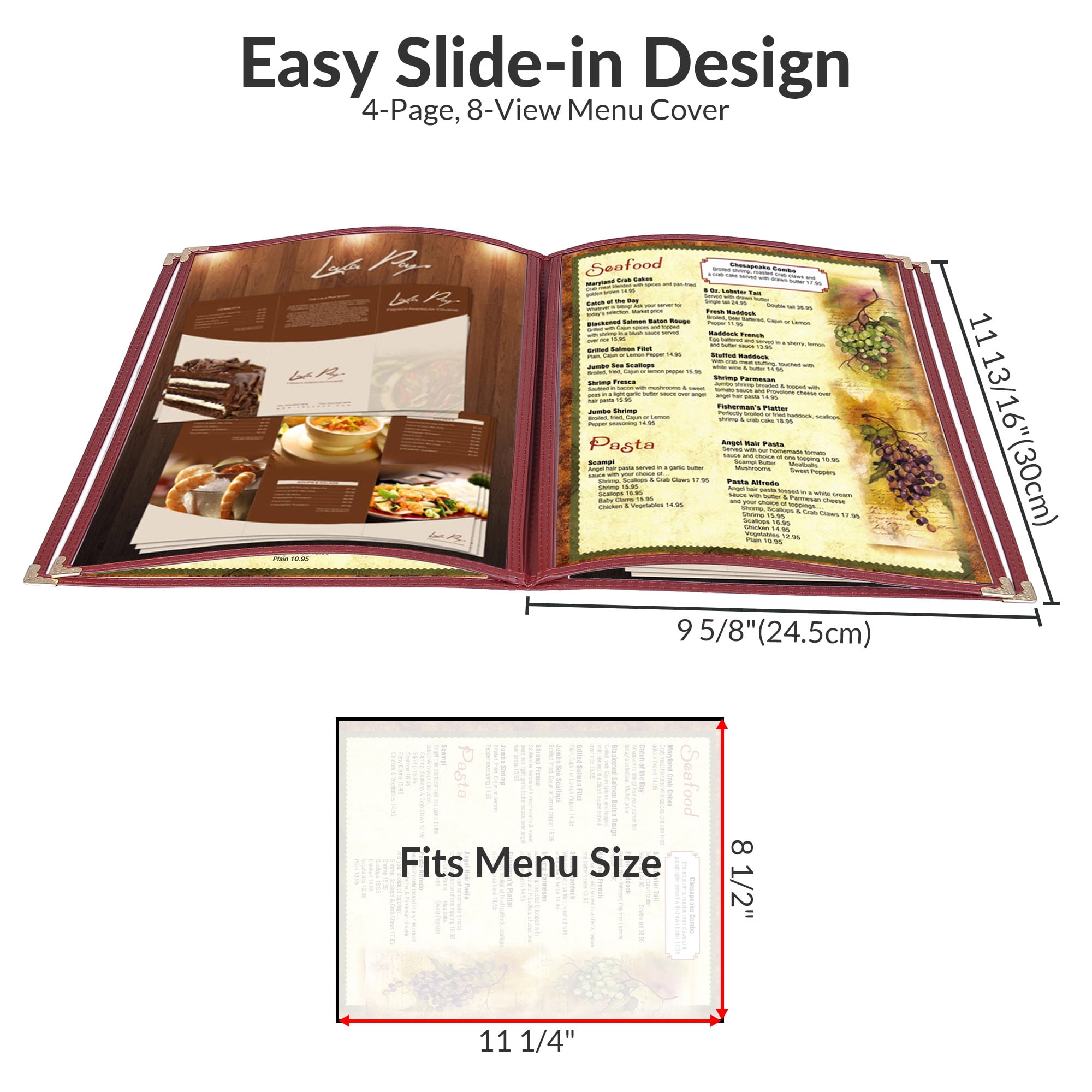 20pcs Restaurant Cafe Menu Cover Foldable 4 Page 8 View 8.5x11 Burgundy Trim for sale online 