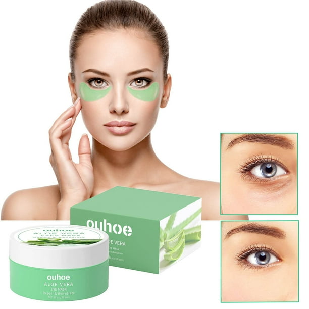 Fiudx Mascarilla de Aloe para Ojos, Almohadillas de Gel Hidratantes para Ojeras, Tratamiento Antihinchazón, Rejuvenecimiento de La Piel, Rutina Diaria de Cuidado de La Piel, Perfecta para Todo Tipo d