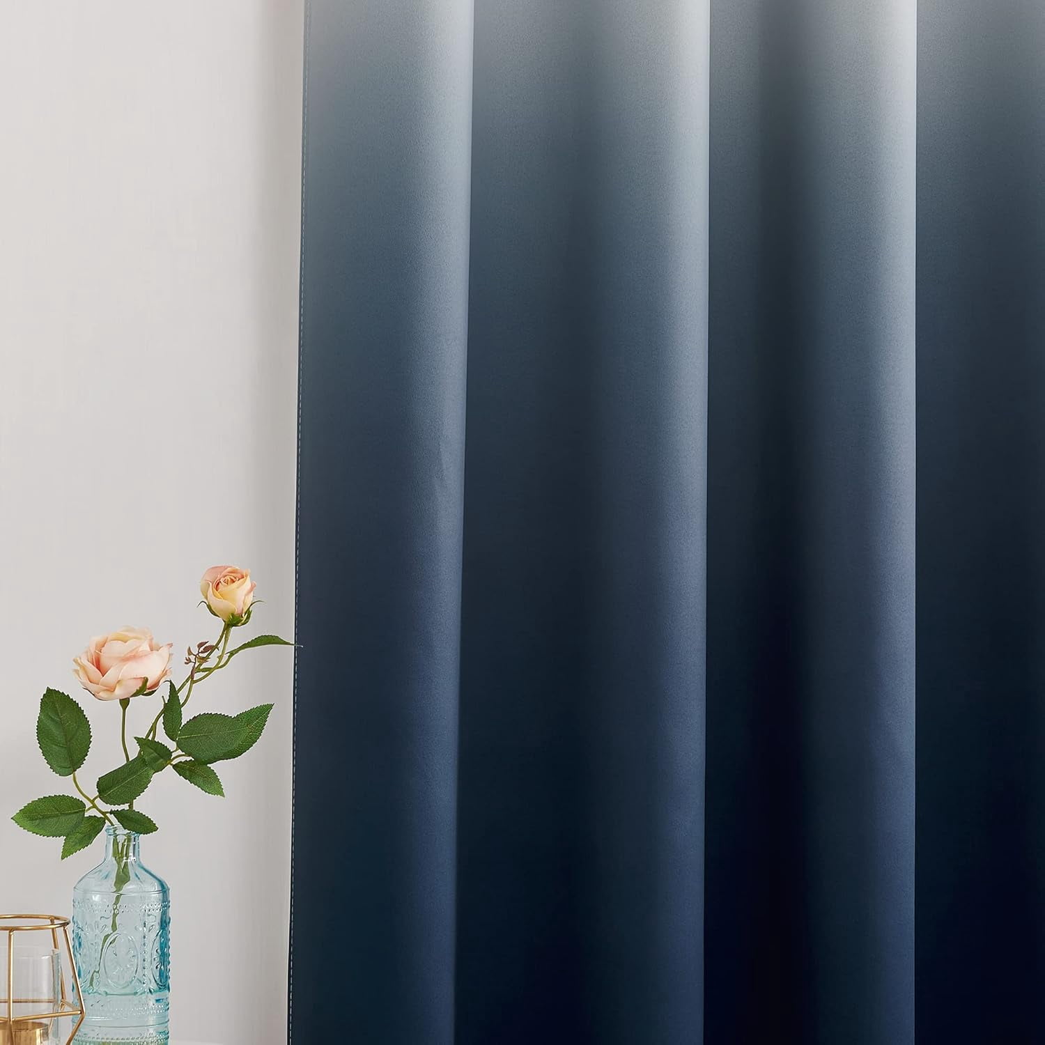 NICETOWN Ombre Room Darkening Curtains Gradient Drapes Light Blocking Insulated Thermal Window Curtains for Bedroom/Living Room, 2 Panels, 52x84 inch, White to Navy Blue