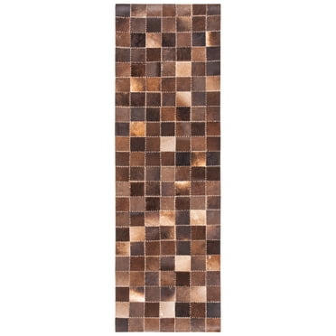 SAFAVIEH Studio Leather Kynaston Geometric Runner Rug, Brown/Beige, 2'3" x 7'