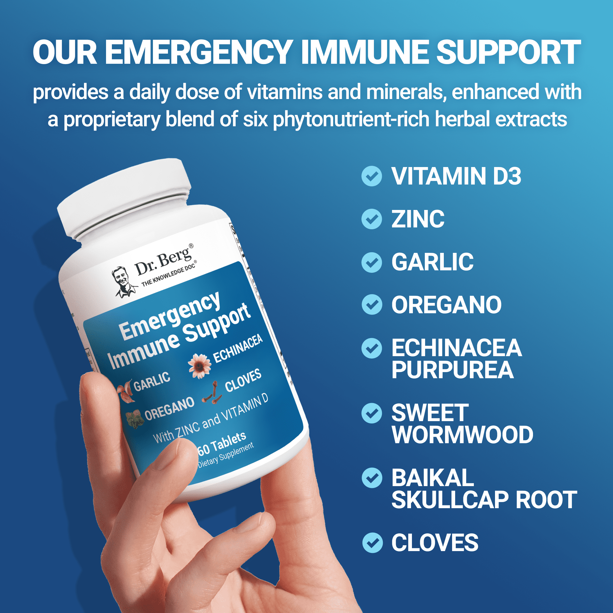 Dr. Berg Emergency Immune Support with Vitamin D & Zinc – Immune Support Supplement, 60 Tablets