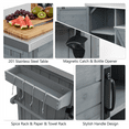thumbnail image 6 of 78.3" Outdoor Kitchen Island with Foldable Grill Table, Wooden Outdoor Grill Cart with Trash Can Storage & Stainless Steel Top, Outdoor Bar Cart, Pizza Oven Table for Lawn & Garden, Grey Blue, 6 of 6