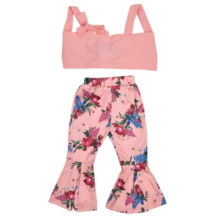 

Baby Girl Top Bellbottom Pants Top Bellbottom Pants Top Bellbottom Pants Set For Little Kids For Children For Summer Pink 120cm / 47.2in