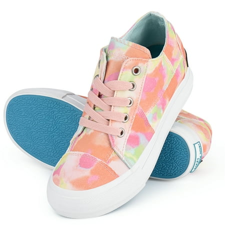 JENN ARDOR Women s Fashion Platform Sneakers Low Top Canvas Flats Lace-up Side Zipper Casual Comfortable Walking Shoes