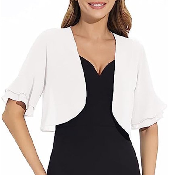 Chiffons Lightweight Open Front Jackets for Women Ruffle Short Sleeve Boleros Shrug Cropped Cardigan Cover Up Blouse