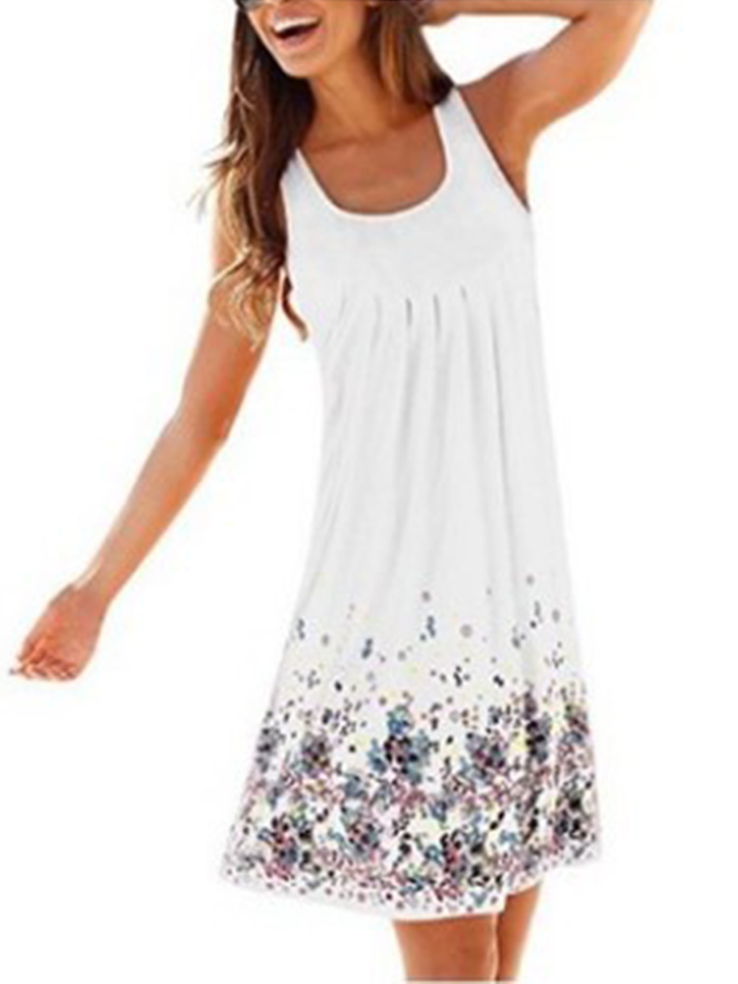 Women Summer Floral Swing Dress Tunic Tops Ladies Casual Loose T-Shirt Sundress