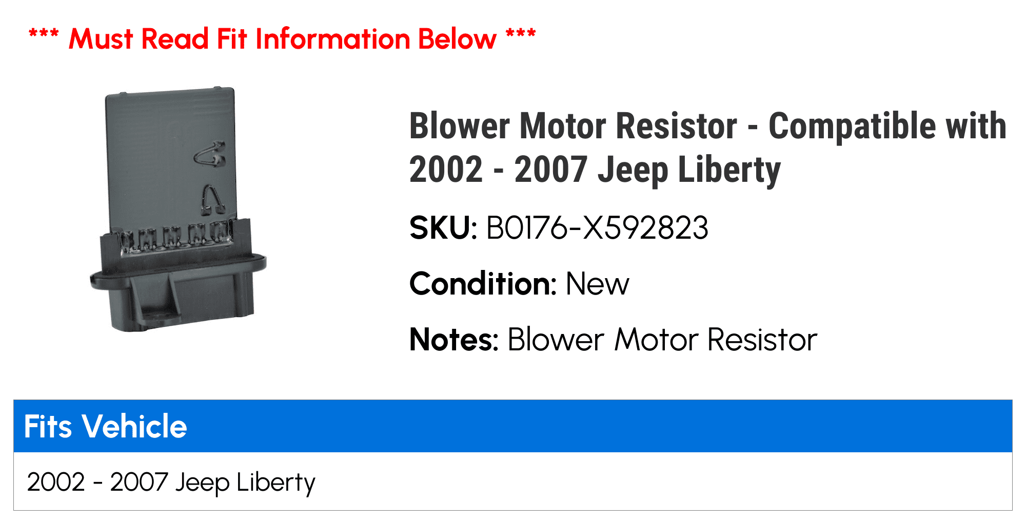 Blower Motor Resistor - Compatible with 2002 - 2007 Jeep Liberty 2003 2004 2005 2006