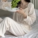 thumbnail image 3 of Conjunto de pijama con cuello cuadrado para mujer, traje de 2 piezas de pantalones largos con cordón, ropa de dormir de manga larga de estilo coreano, ropa de noche de otoño, 3 of 4