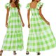 thumbnail image 1 of Txlixc Vestido bohemio de verano para mujer, vestido bohemio largo fruncido con manga a cuadros Txlixc  Moda, 1 of 10