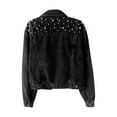 thumbnail image 5 of FNFYFH Denim Jackets for Women Button Long Sleeve Cropped Coats 2025 Fashion Jean Jacket with Rivet Studded Denim Causal Comfy Solid Outerwear Blue XL, 5 of 9