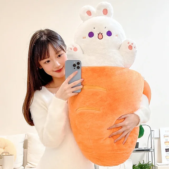Juguete de peluche de gato Taiyaki Kawaii, conejo escondido en zanahoria, animales de dibujos animados peludos, almohada de felpa, regalo de Navidad para niños y niñas