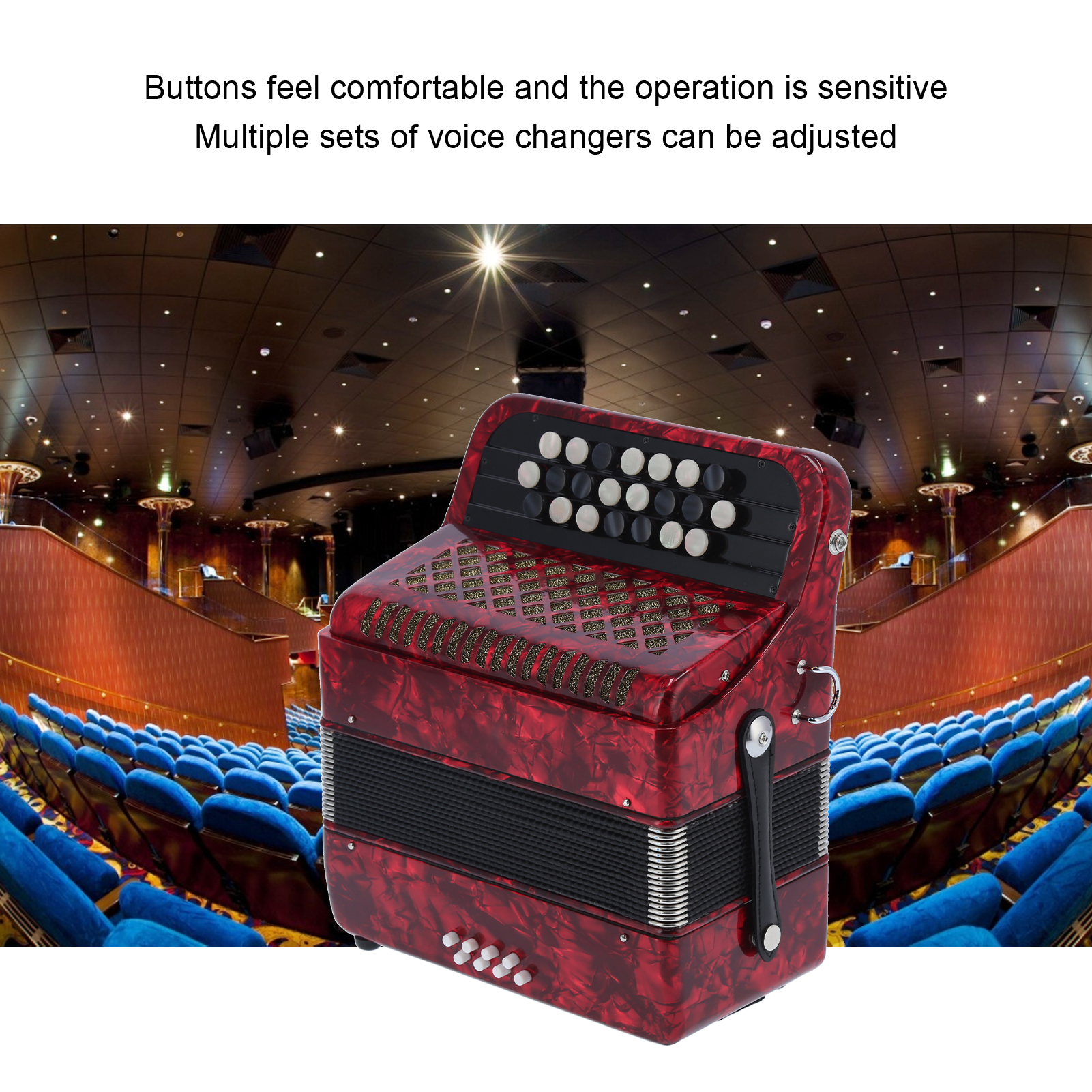 Accordian 22 Key 8 Bass Professional Button Reed Instrument for Beginner with Storage BagRed