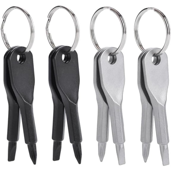 NOGIS 8 Pieces Pocket Keychain Screwdrivers, Key Chain Flathead & Phillips Screwdriver Set Portable Mini Screwdriver Repairing Tool with Keyring - Black & Silver