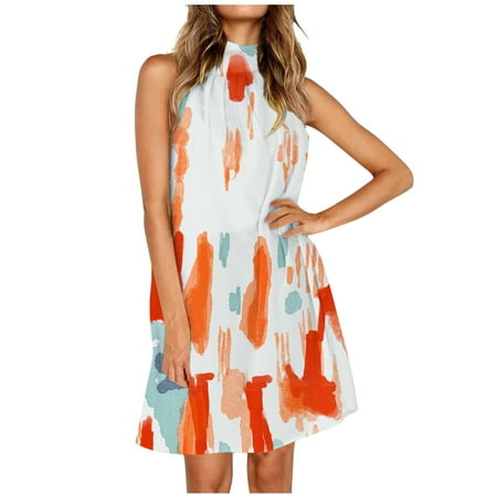 Blphud Comfy Dress Dress Women Summer Dresses Flowy Sleeveless Knee Length Beach Dress Sexy Party Dress for Women plus Size Women s Summer Dresses 2024 Hot Pink M