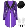 thumbnail image 5 of iiniim Women Magician Cosplay Costume Sequin Tailcoat Circus Showman One-Button Tuxedo Jacket Outfits Purple 3XL, 5 of 7