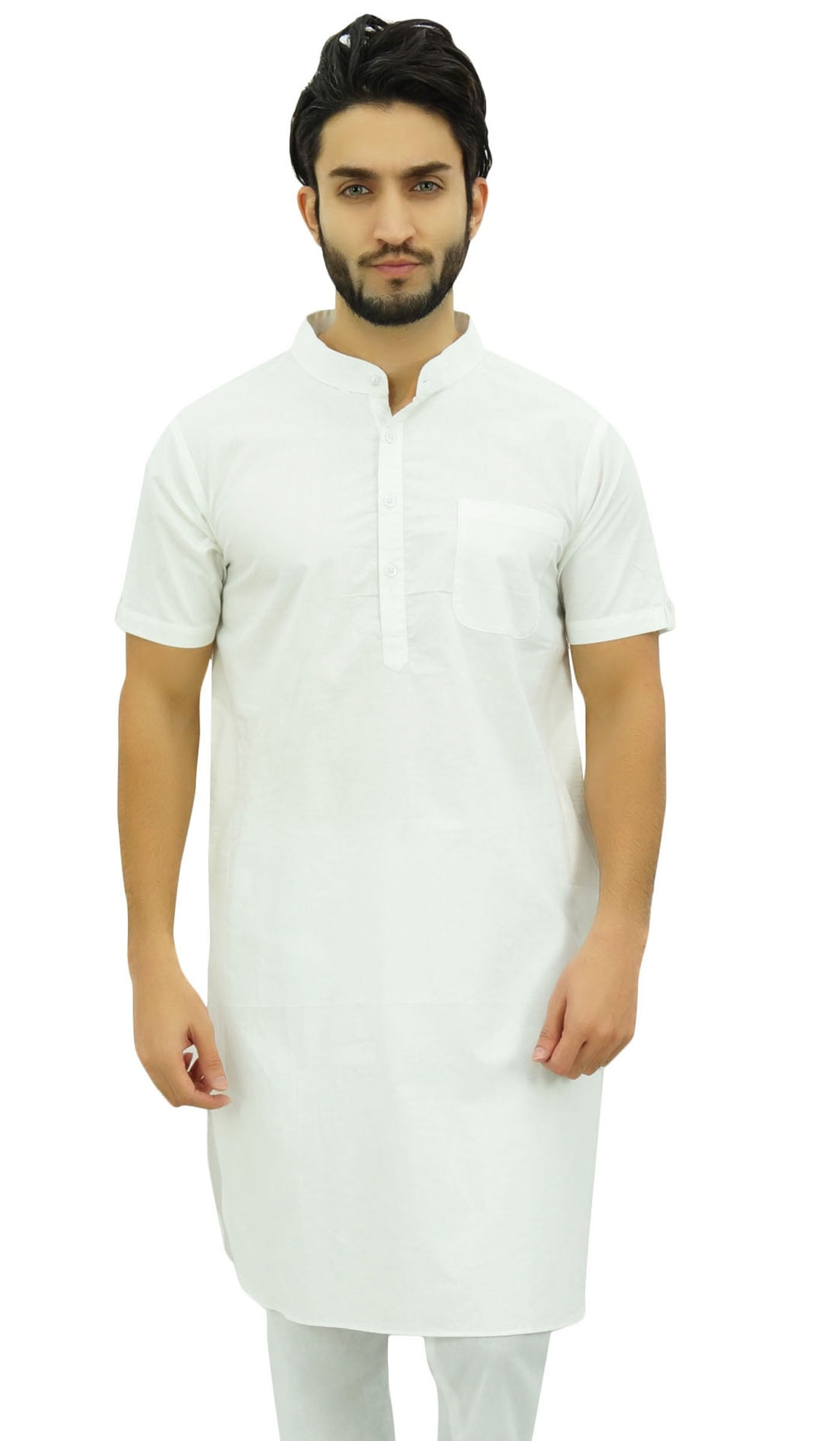Indian Silk Men's Solid Kurta Pathani Pajama Suit Plus size Punjabi 
