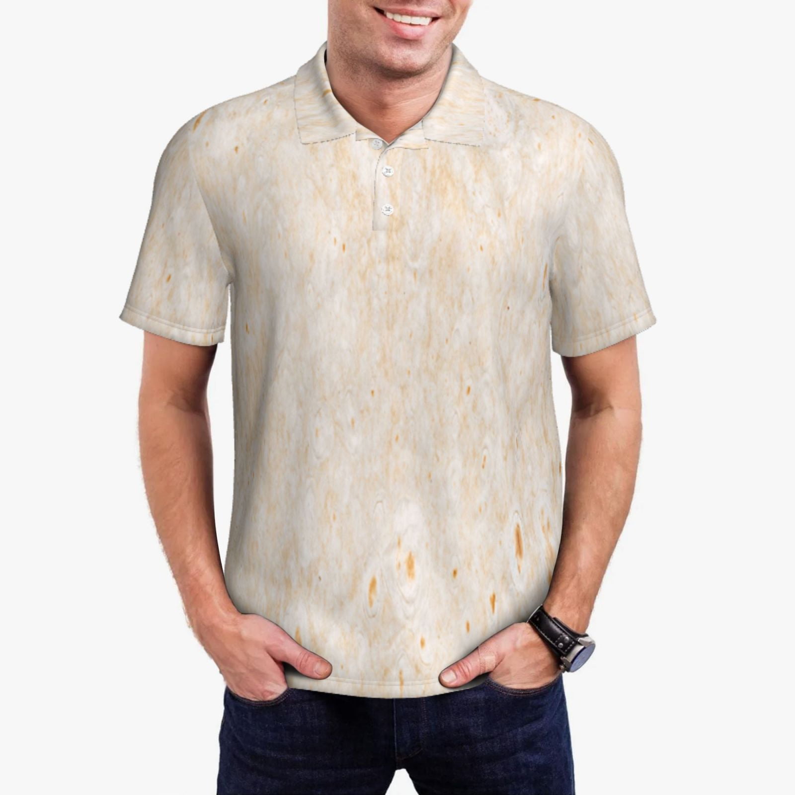 Fotbe pita baked bread Pattern Men’s Golf Polo Shirt – Breathable Performance Golf Shirt with Button-Down Collar-3X-Large