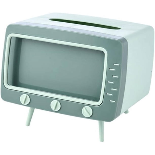 Soporte de visualización de teléfono móvil 2 en 1 y caja de pañuelos para TV: linda y vintage, caja dispensadora de pañuelos faciales retro creativa con soporte para teléfono, para el hogar