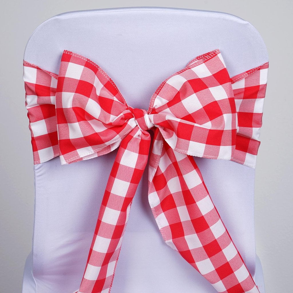 BalsaCircle 5 pcs Gingham Checkered Polyester Chair Sashes Bows Ties