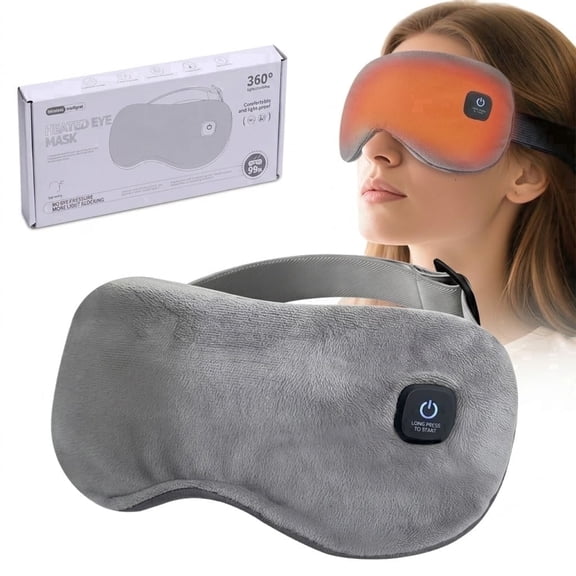 DREAMSOME Heated Eye Mask, Sleep Mask with 3 Heat Levels, Cordless Eye Massager Warm Eye Compress, Washable Sleep Eye Mask for Travel Home Use, Grey
