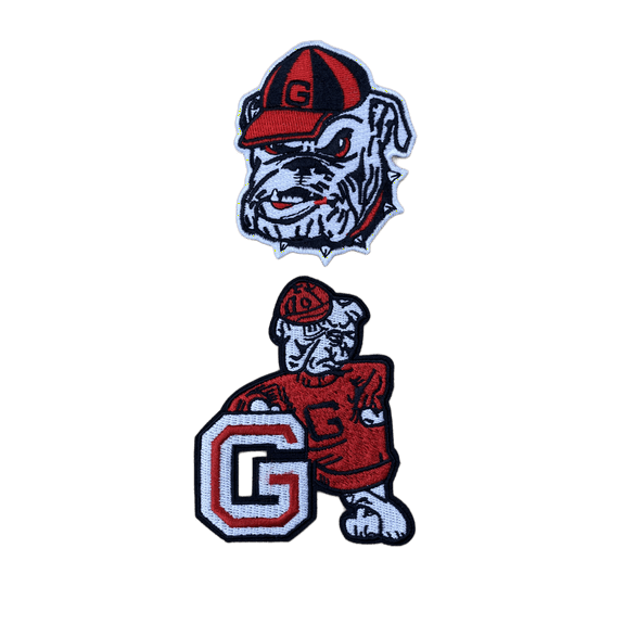 Georgia Bulldogs Mascot Embroidered Iron On Patches, Set of 2