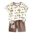 thumbnail image 4 of LUOGENLI Toddler Boys Girls Summer Cartoon Printed Short Sleeved Tops and Shorts 2Pc Children's Suit Outfits for Boys 2025 under 20 Khaki 3-4 Years, 4 of 4