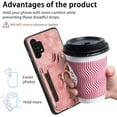 thumbnail image 6 of Phone Case for Samsung Galaxy A32 5G 2021 6.5 inch Wallet Cover with Tempered Glass Screen Protector Wrist Strap Lanyard RFID Card Holder Ring Stand M32 G5 A 32 32A S32 SM-A326U A326U Women Men Pink, 6 of 17