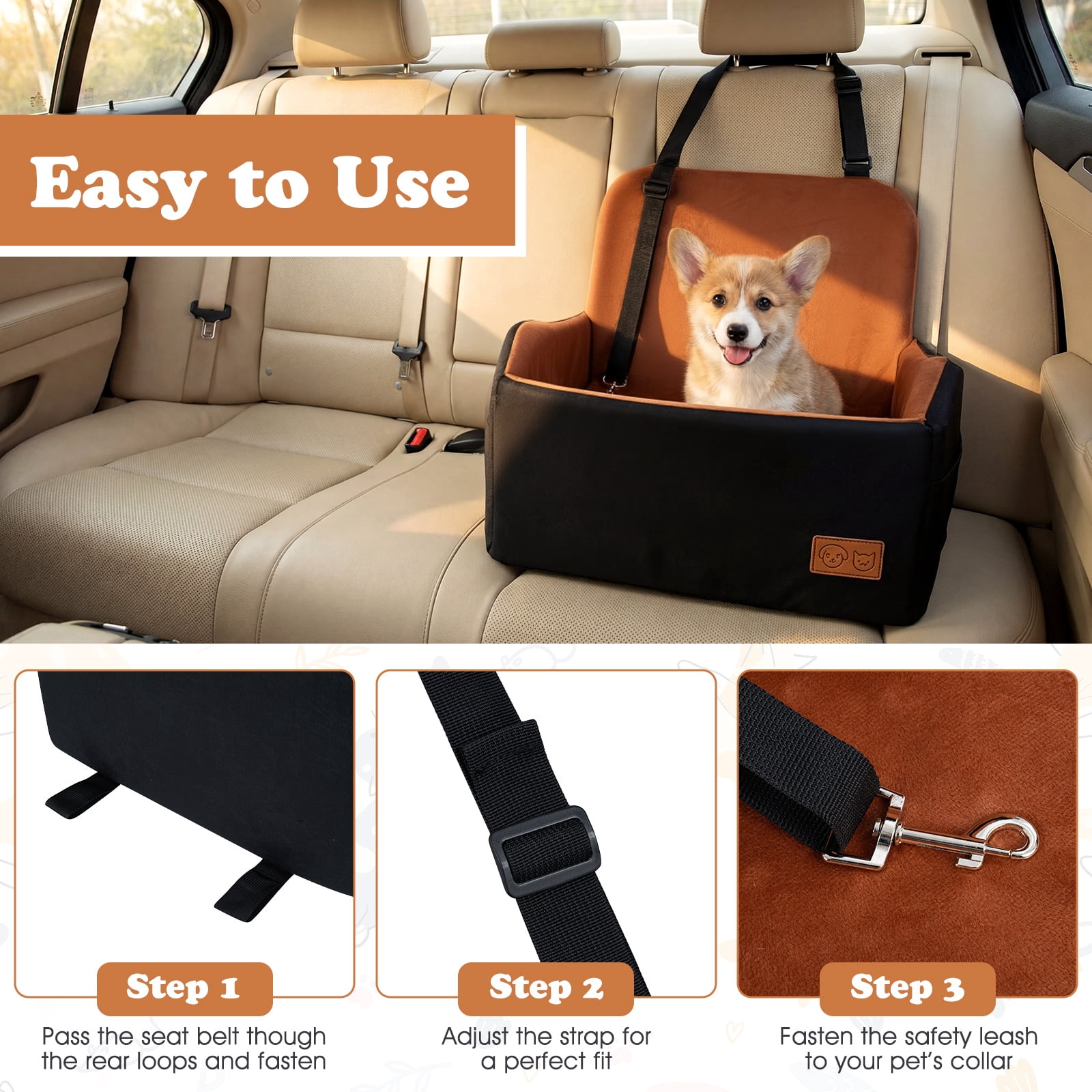 Gymax Dog Booster Car Seat for S/M DogsDetachable Elevated Pet Seat Fits Front & Back