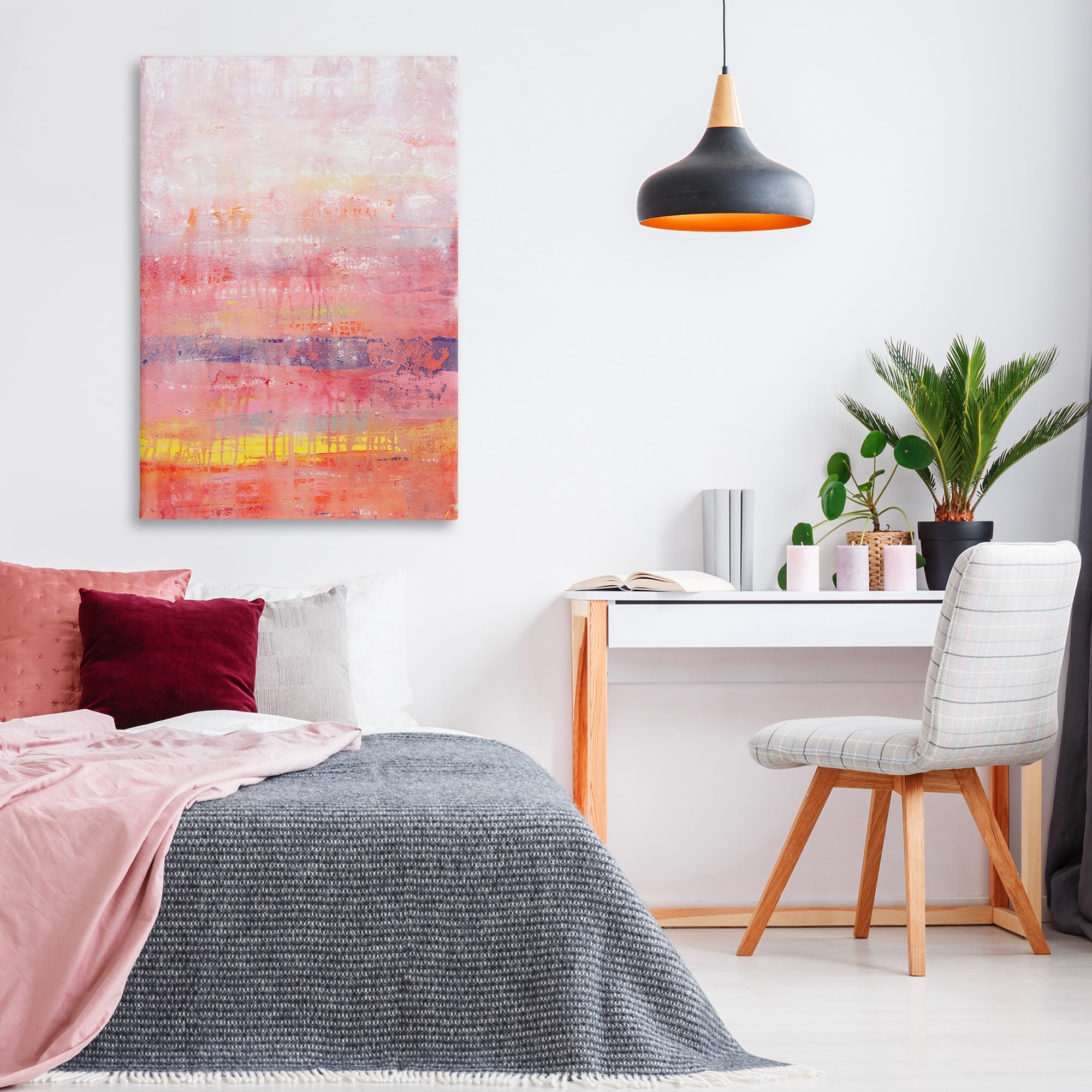 Stupell Industries Modern Paint Drip on Pink Abstract Painting Gallery Wrapped Canvas Art Print Wall Art, 30 x 45