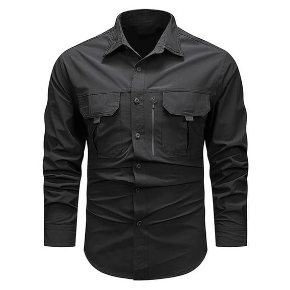 Dpytoraw Mens Hoodless Long Sleeve Solid Color Coat Pocket Shirt Coat Autumn Male Leisure Style Retro Western Style