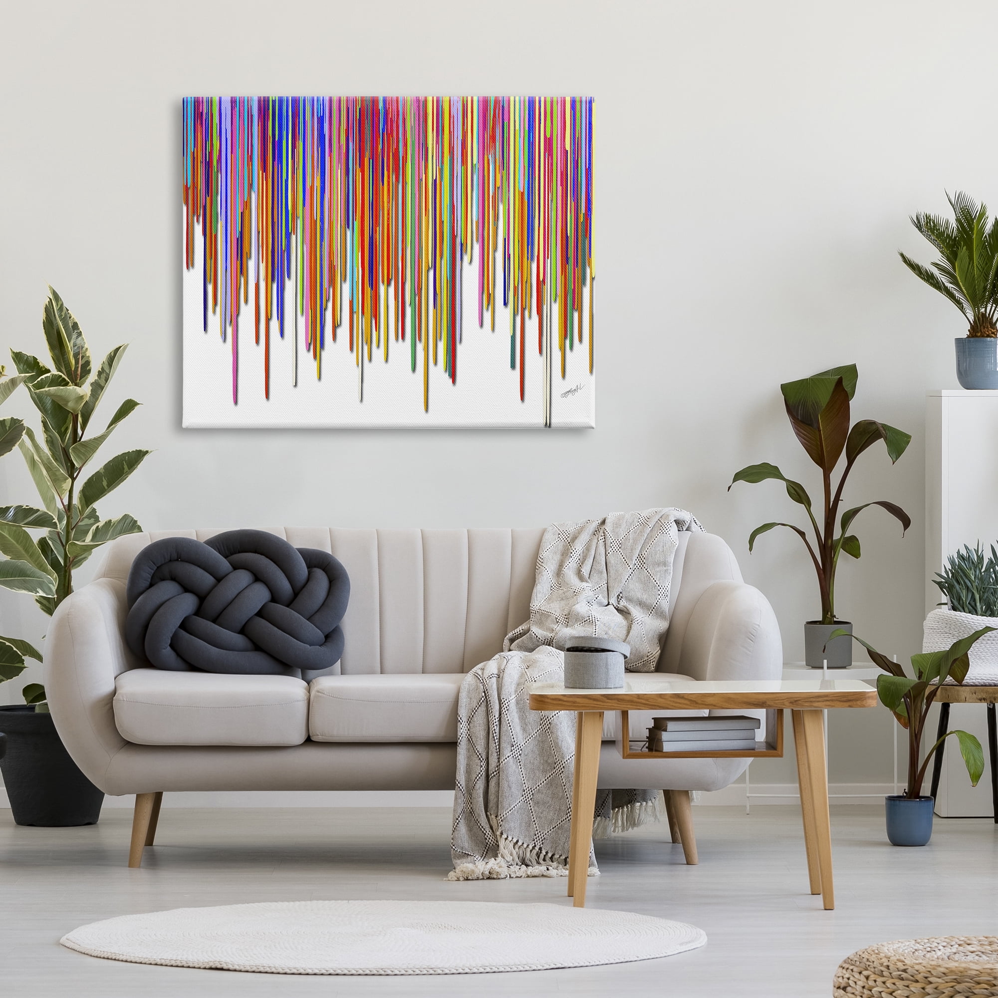 Stupell Industries Abstract Rainbow Lines Dripping Abstract Painting Gallery Wrapped Canvas Print Wall Art, 48 x 36