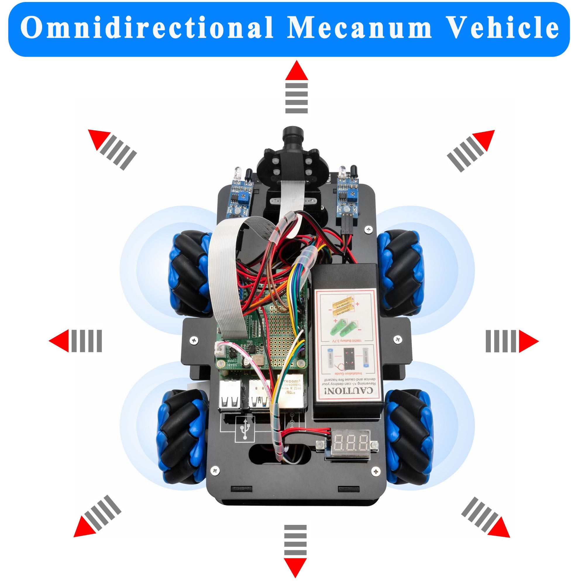 OSOYOO Mecanum Wheel Robot Car Kit for Raspberry Pi - Omni-directional STEM Learning & Programming Kit with Video Control, Line Tracking, Obstacle Avoidance