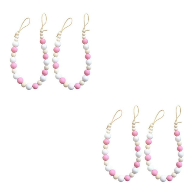 mmirethe Ensemble Tendance de 2 Tiebacks de Rideaux de Perles de Bois d'Inspiration Boho Rideal Holdbacks Pink 52cm 2Set