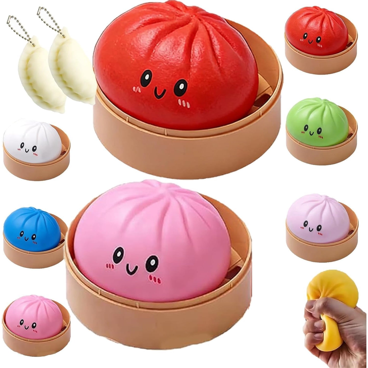 Giant Mystery Dumpling Squishy, 4 Inch Jumbo Dumpling Stress Ball, Squishy Bun, Anxiety Relief Fidget, Soft Squeeze Decompression Dough for Adults Classroom Prizes & Party Favors (Pink＋Blue)